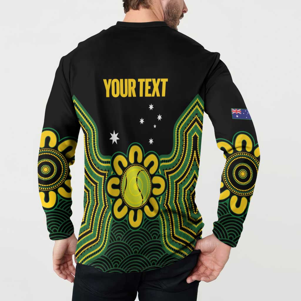 Personalised Australia Tennis Button Sweatshirt Go Aussie Aboriginal Art - Aussie Hoodie