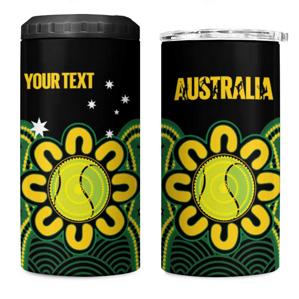 Personalised Australia Tennis 4 in 1 Can Cooler Tumbler Go Aussie Aboriginal Art - Aussie Hoodie