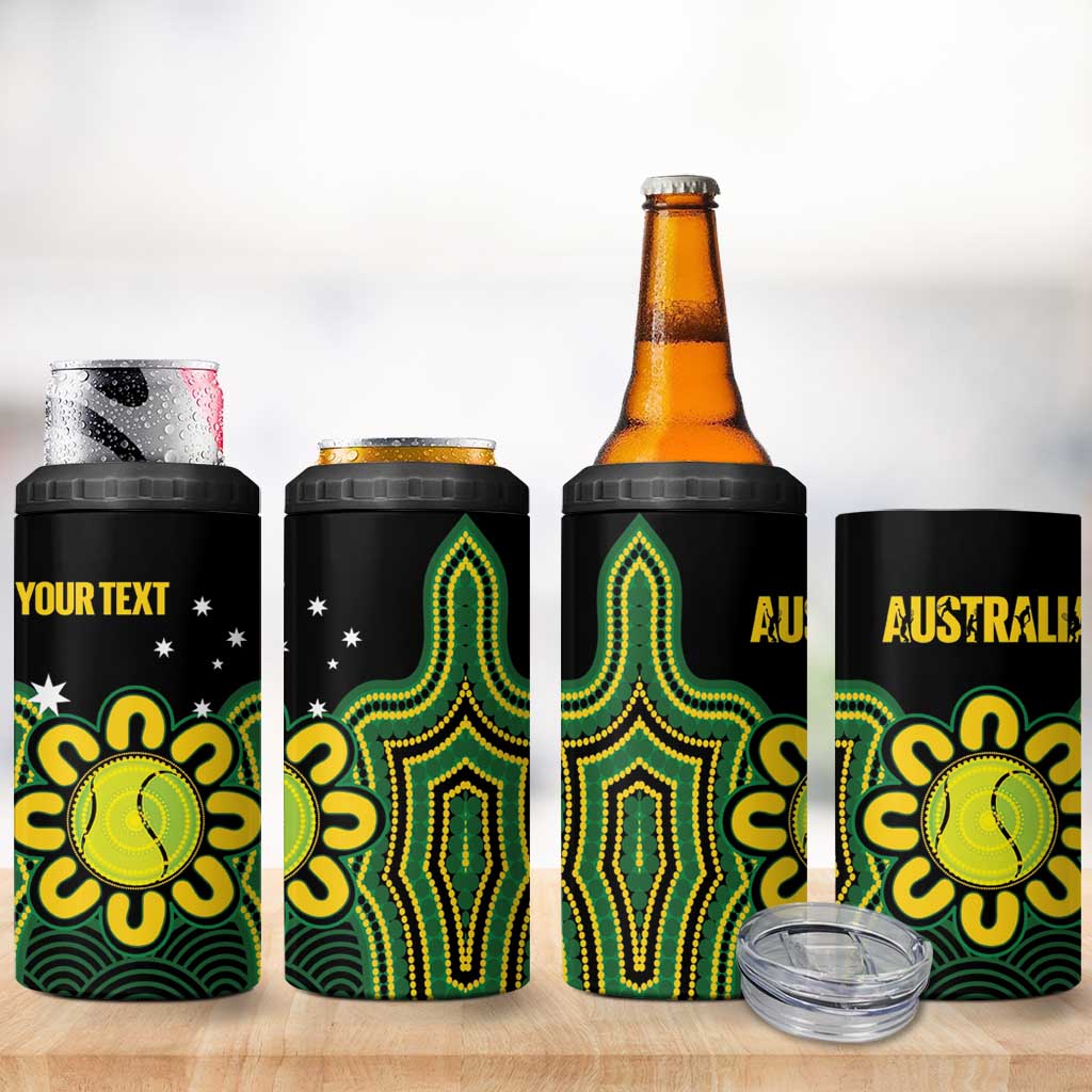 Personalised Australia Tennis 4 in 1 Can Cooler Tumbler Go Aussie Aboriginal Art - Aussie Hoodie