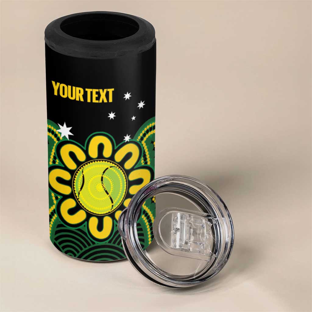 Personalised Australia Tennis 4 in 1 Can Cooler Tumbler Go Aussie Aboriginal Art - Aussie Hoodie