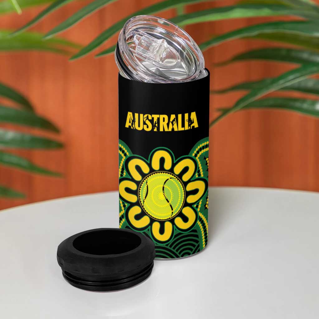 Personalised Australia Tennis 4 in 1 Can Cooler Tumbler Go Aussie Aboriginal Art - Aussie Hoodie