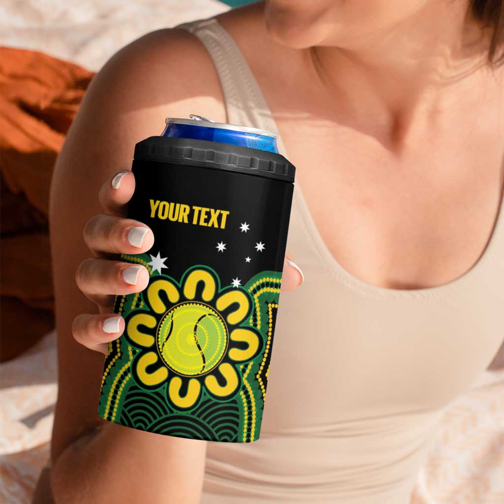 Personalised Australia Tennis 4 in 1 Can Cooler Tumbler Go Aussie Aboriginal Art - Aussie Hoodie
