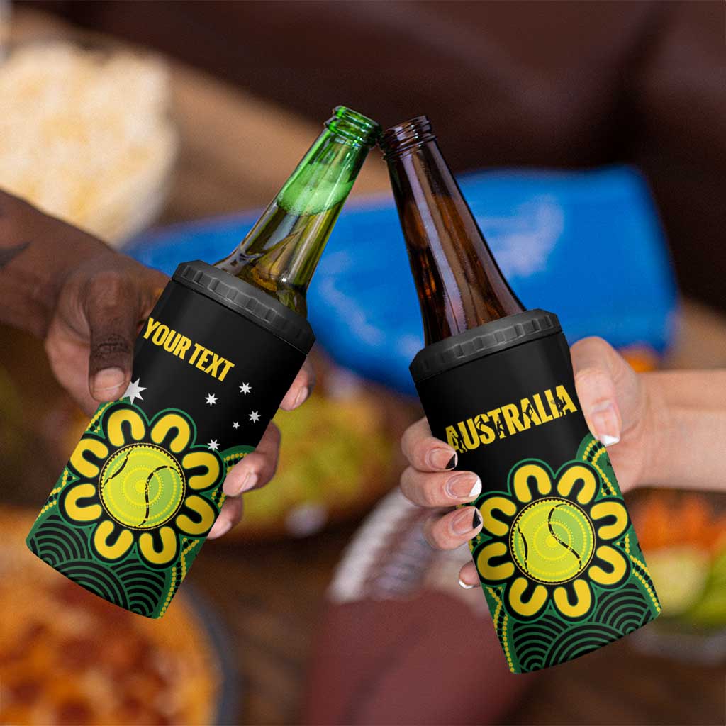 Personalised Australia Tennis 4 in 1 Can Cooler Tumbler Go Aussie Aboriginal Art - Aussie Hoodie