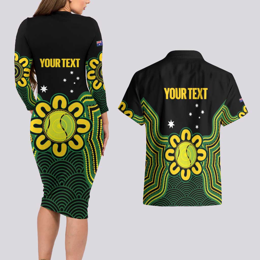 Personalised Australia Tennis Couples Matching Long Sleeve Bodycon Dress and Hawaiian Shirt Go Aussie Aboriginal Art - Aussie Hoodie