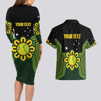 Personalised Australia Tennis Couples Matching Long Sleeve Bodycon Dress and Hawaiian Shirt Go Aussie Aboriginal Art - Aussie Hoodie