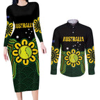 Personalised Australia Tennis Couples Matching Long Sleeve Bodycon Dress and Long Sleeve Button Shirt Go Aussie Aboriginal Art - Aussie Hoodie