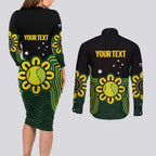 Personalised Australia Tennis Couples Matching Long Sleeve Bodycon Dress and Long Sleeve Button Shirt Go Aussie Aboriginal Art - Aussie Hoodie