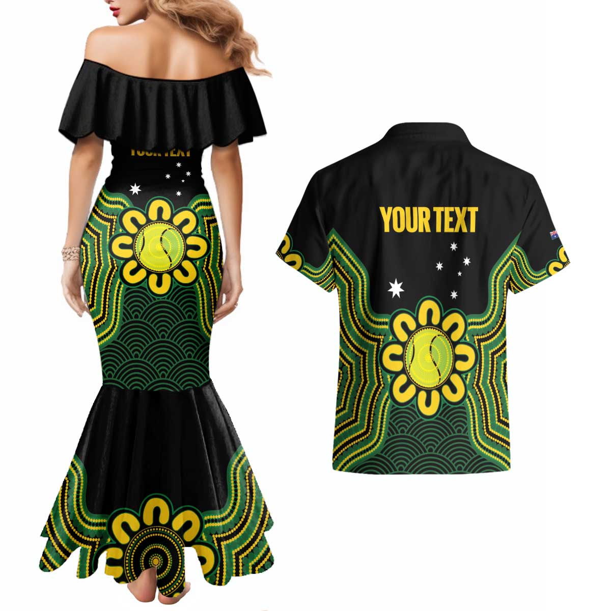 Personalised Australia Tennis Couples Matching Mermaid Dress and Hawaiian Shirt Go Aussie Aboriginal Art - Aussie Hoodie