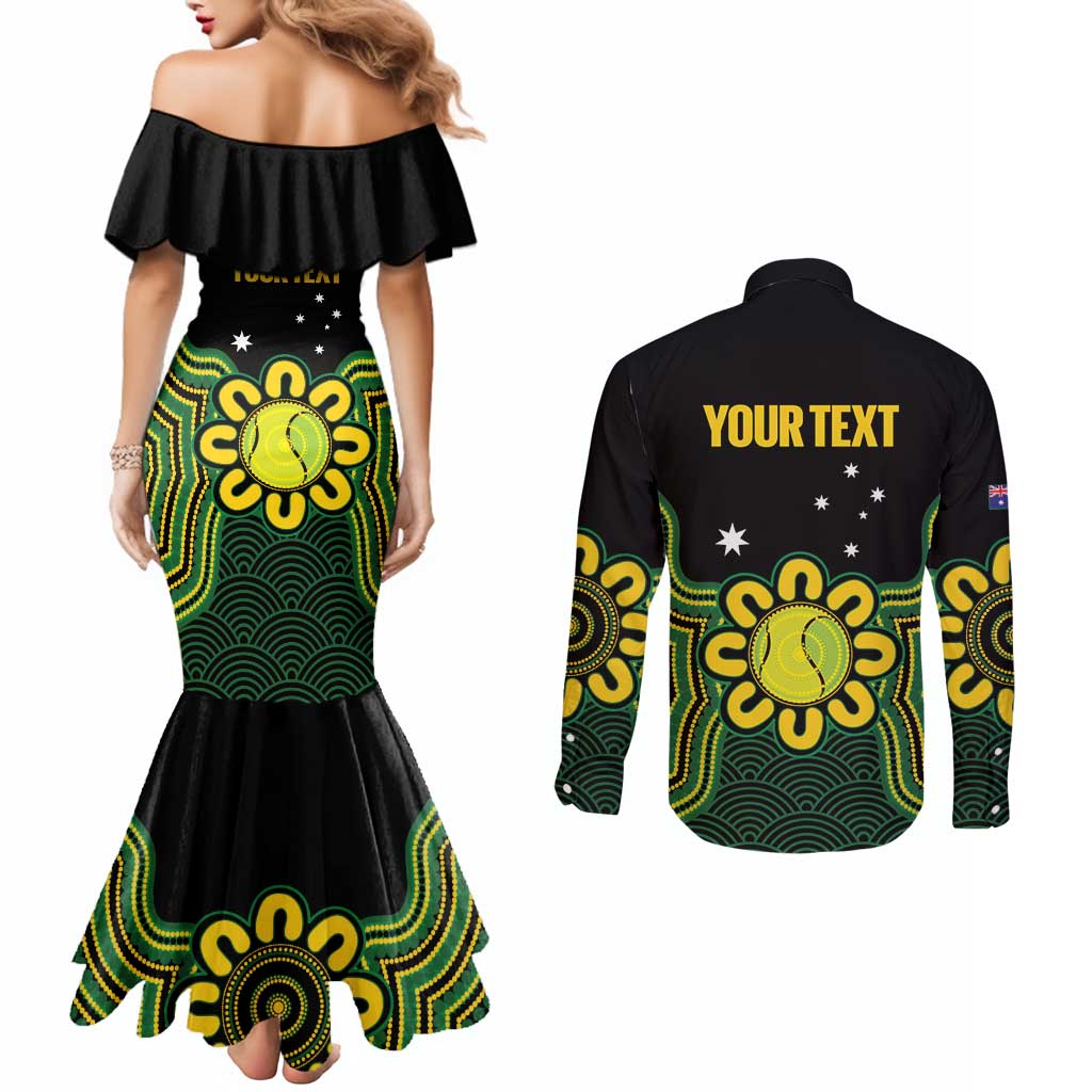 Personalised Australia Tennis Couples Matching Mermaid Dress and Long Sleeve Button Shirt Go Aussie Aboriginal Art - Aussie Hoodie