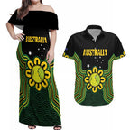 Personalised Australia Tennis Couples Matching Off Shoulder Maxi Dress and Hawaiian Shirt Go Aussie Aboriginal Art - Aussie Hoodie