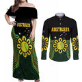 Personalised Australia Tennis Couples Matching Off Shoulder Maxi Dress and Long Sleeve Button Shirt Go Aussie Aboriginal Art - Aussie Hoodie