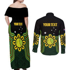 Personalised Australia Tennis Couples Matching Off Shoulder Maxi Dress and Long Sleeve Button Shirt Go Aussie Aboriginal Art - Aussie Hoodie