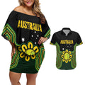 Personalised Australia Tennis Couples Matching Off Shoulder Short Dress and Hawaiian Shirt Go Aussie Aboriginal Art - Aussie Hoodie