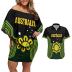 Personalised Australia Tennis Couples Matching Off Shoulder Short Dress and Hawaiian Shirt Go Aussie Aboriginal Art - Aussie Hoodie