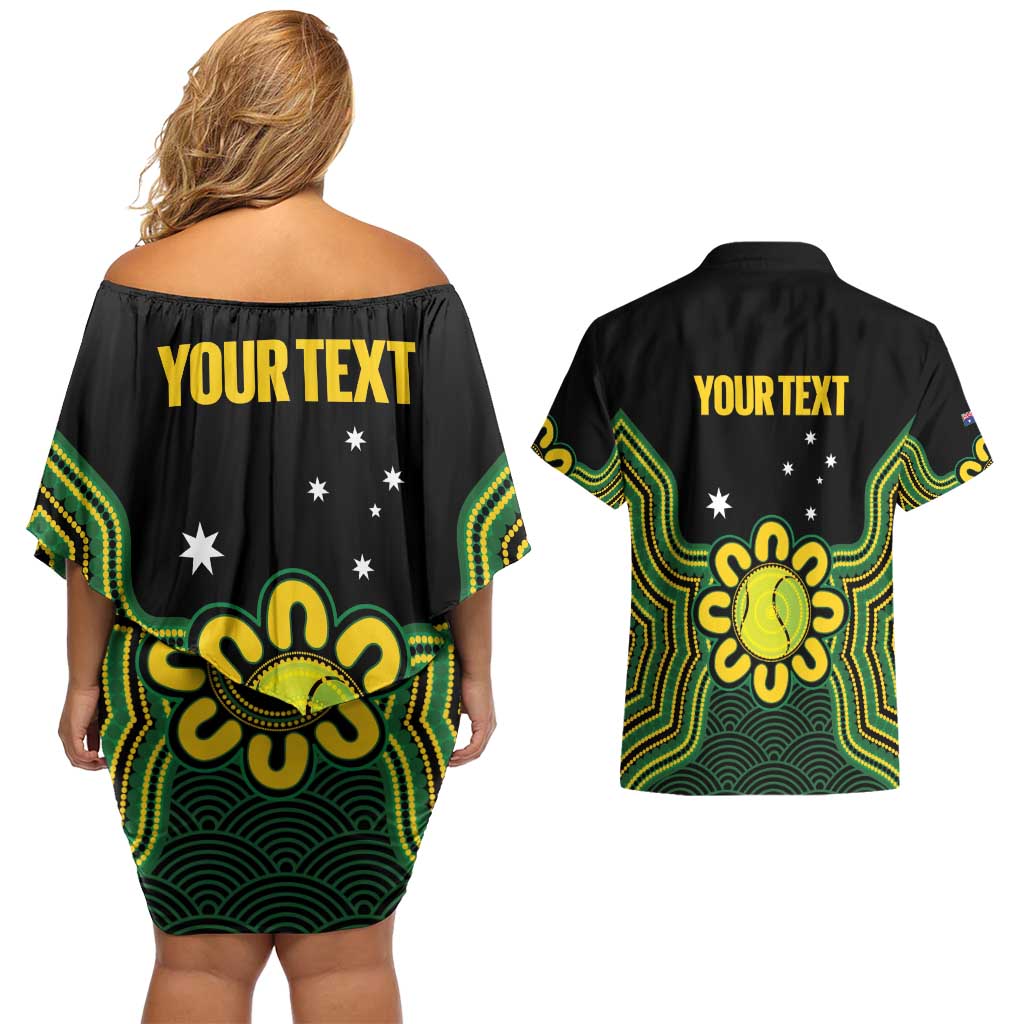 Personalised Australia Tennis Couples Matching Off Shoulder Short Dress and Hawaiian Shirt Go Aussie Aboriginal Art - Aussie Hoodie