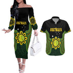 Personalised Australia Tennis Couples Matching Off The Shoulder Long Sleeve Dress and Hawaiian Shirt Go Aussie Aboriginal Art - Aussie Hoodie