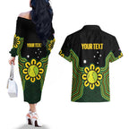 Personalised Australia Tennis Couples Matching Off The Shoulder Long Sleeve Dress and Hawaiian Shirt Go Aussie Aboriginal Art - Aussie Hoodie