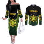 Personalised Australia Tennis Couples Matching Off The Shoulder Long Sleeve Dress and Long Sleeve Button Shirt Go Aussie Aboriginal Art - Aussie Hoodie