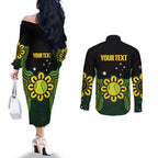 Personalised Australia Tennis Couples Matching Off The Shoulder Long Sleeve Dress and Long Sleeve Button Shirt Go Aussie Aboriginal Art - Aussie Hoodie
