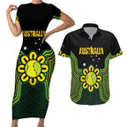 Personalised Australia Tennis Couples Matching Short Sleeve Bodycon Dress and Hawaiian Shirt Go Aussie Aboriginal Art - Aussie Hoodie