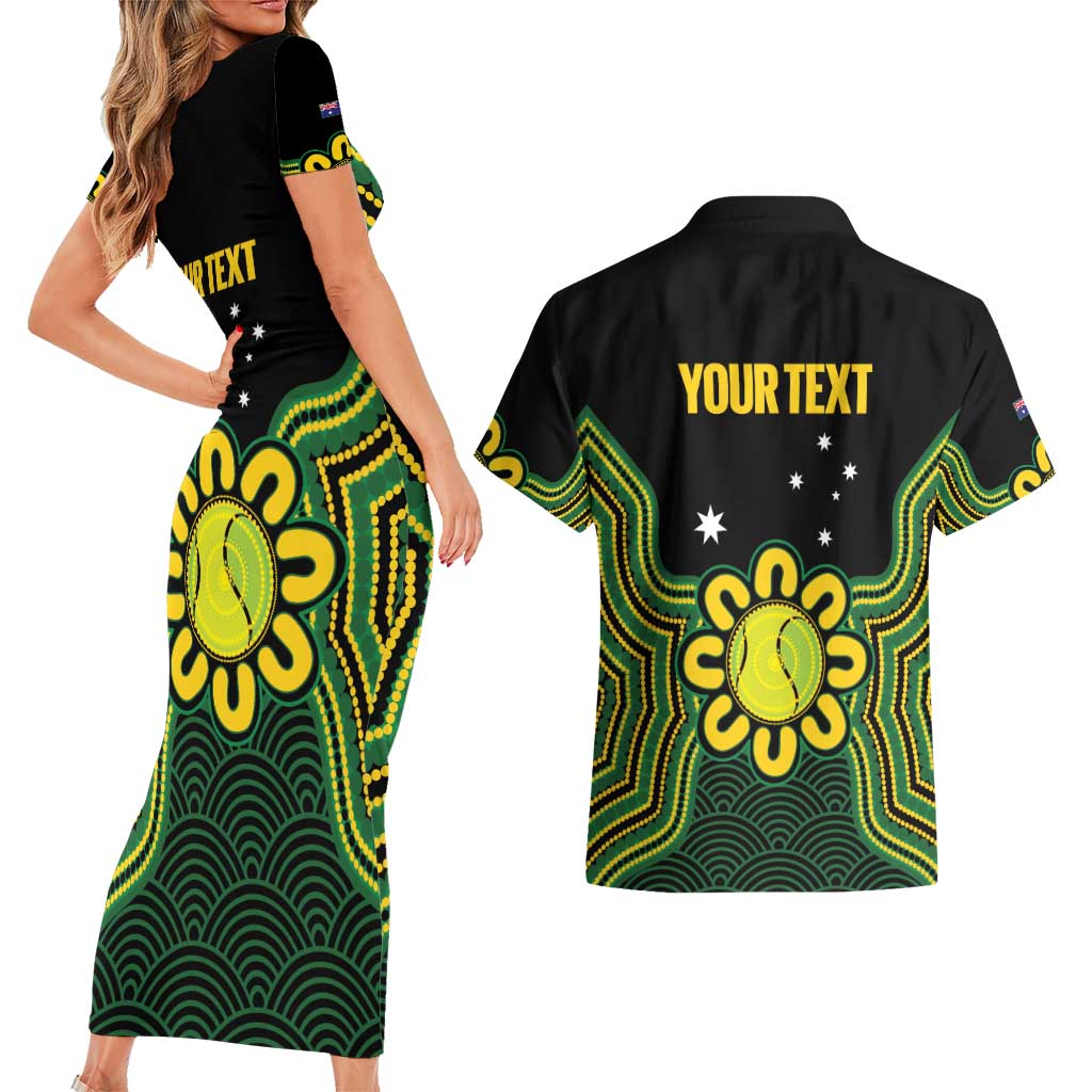 Personalised Australia Tennis Couples Matching Short Sleeve Bodycon Dress and Hawaiian Shirt Go Aussie Aboriginal Art - Aussie Hoodie