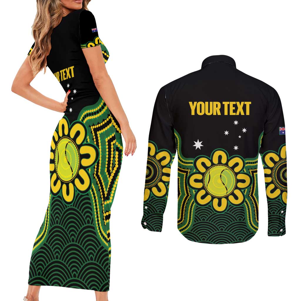 Personalised Australia Tennis Couples Matching Short Sleeve Bodycon Dress and Long Sleeve Button Shirt Go Aussie Aboriginal Art - Aussie Hoodie