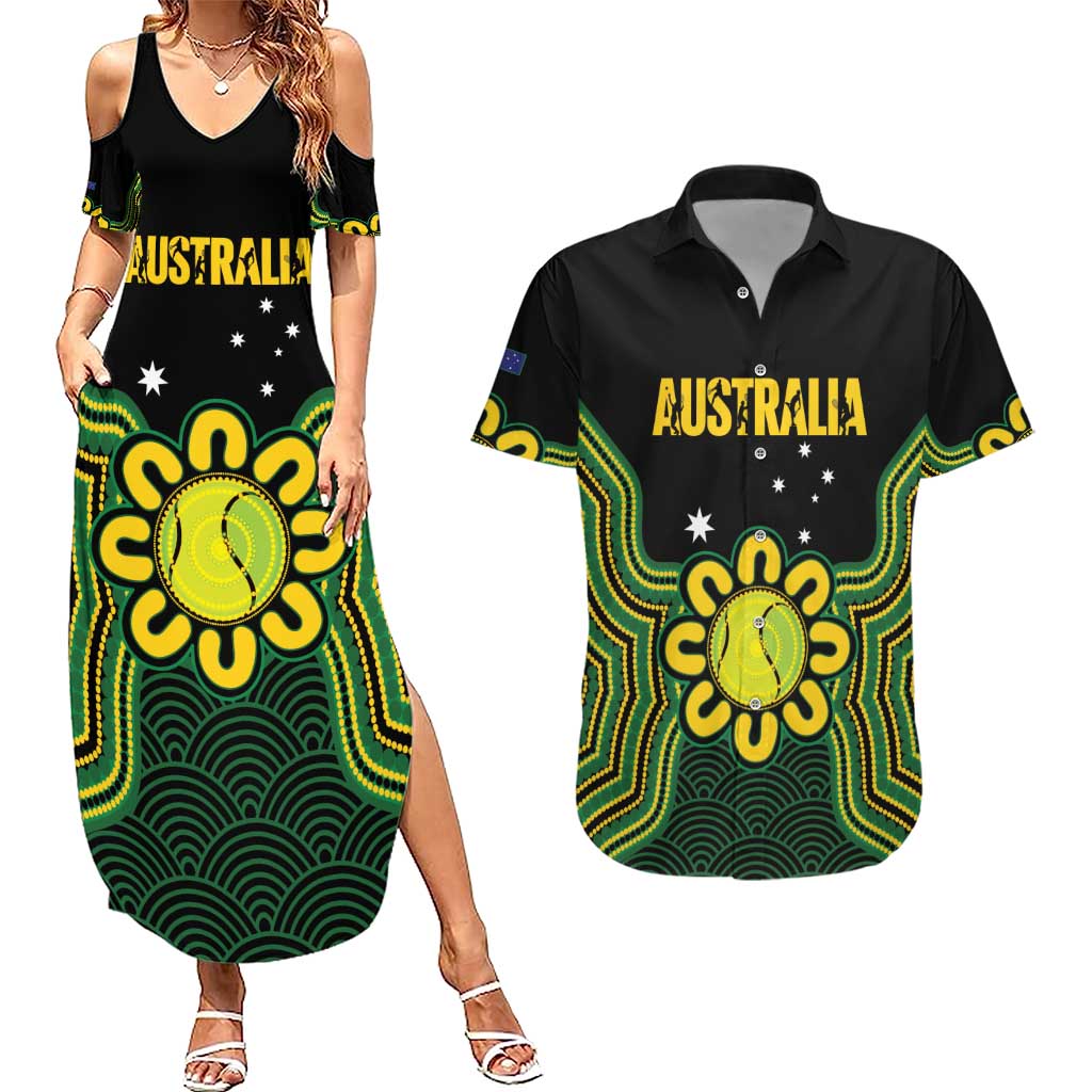 Personalised Australia Tennis Couples Matching Summer Maxi Dress and Hawaiian Shirt Go Aussie Aboriginal Art - Aussie Hoodie