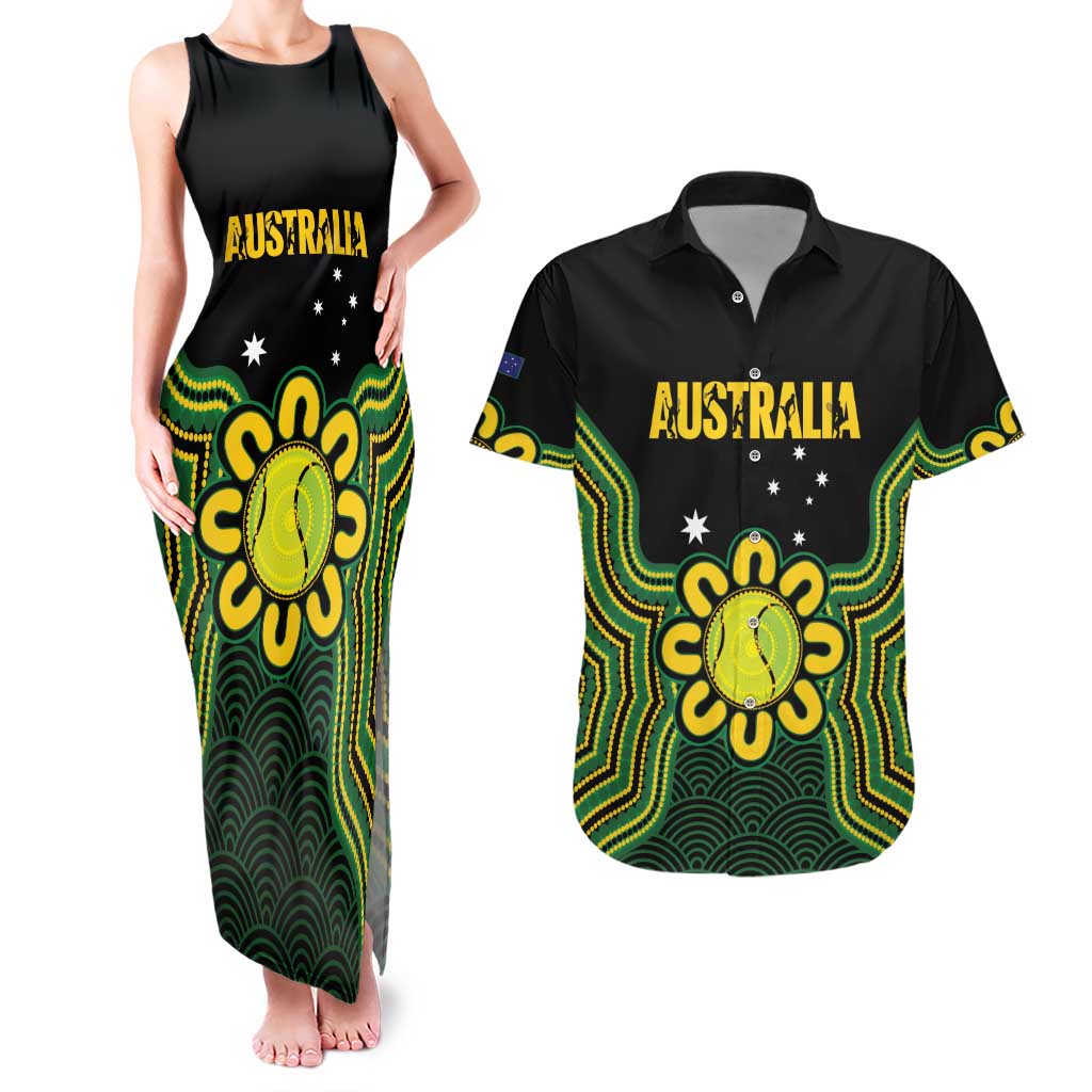Personalised Australia Tennis Couples Matching Tank Maxi Dress and Hawaiian Shirt Go Aussie Aboriginal Art - Aussie Hoodie