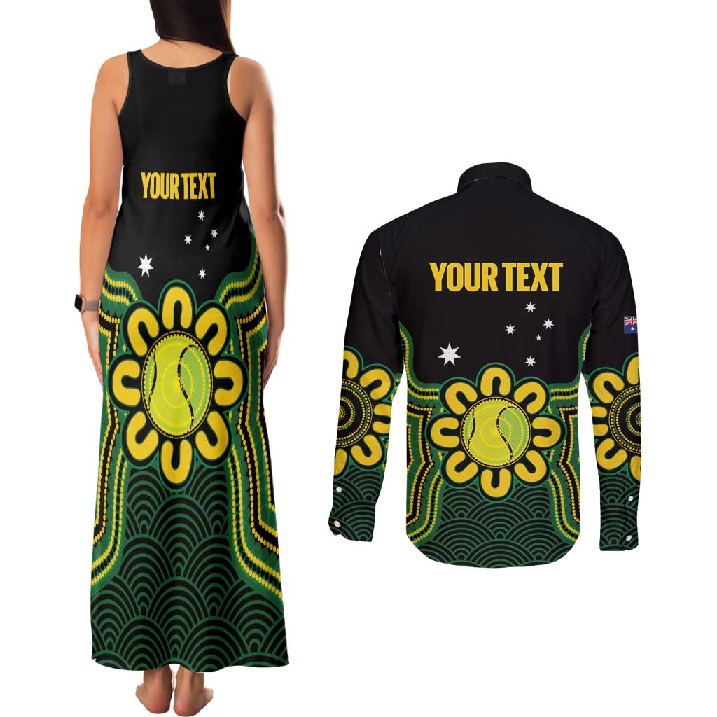 Personalised Australia Tennis Couples Matching Tank Maxi Dress and Long Sleeve Button Shirt Go Aussie Aboriginal Art - Aussie Hoodie