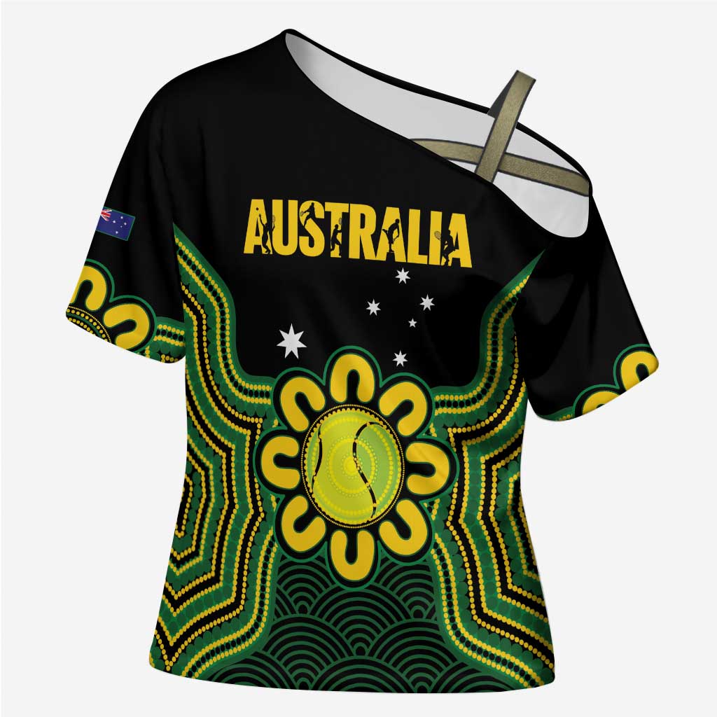 Personalised Australia Tennis Cross Shoulder Shirt Go Aussie Aboriginal Art - Aussie Hoodie