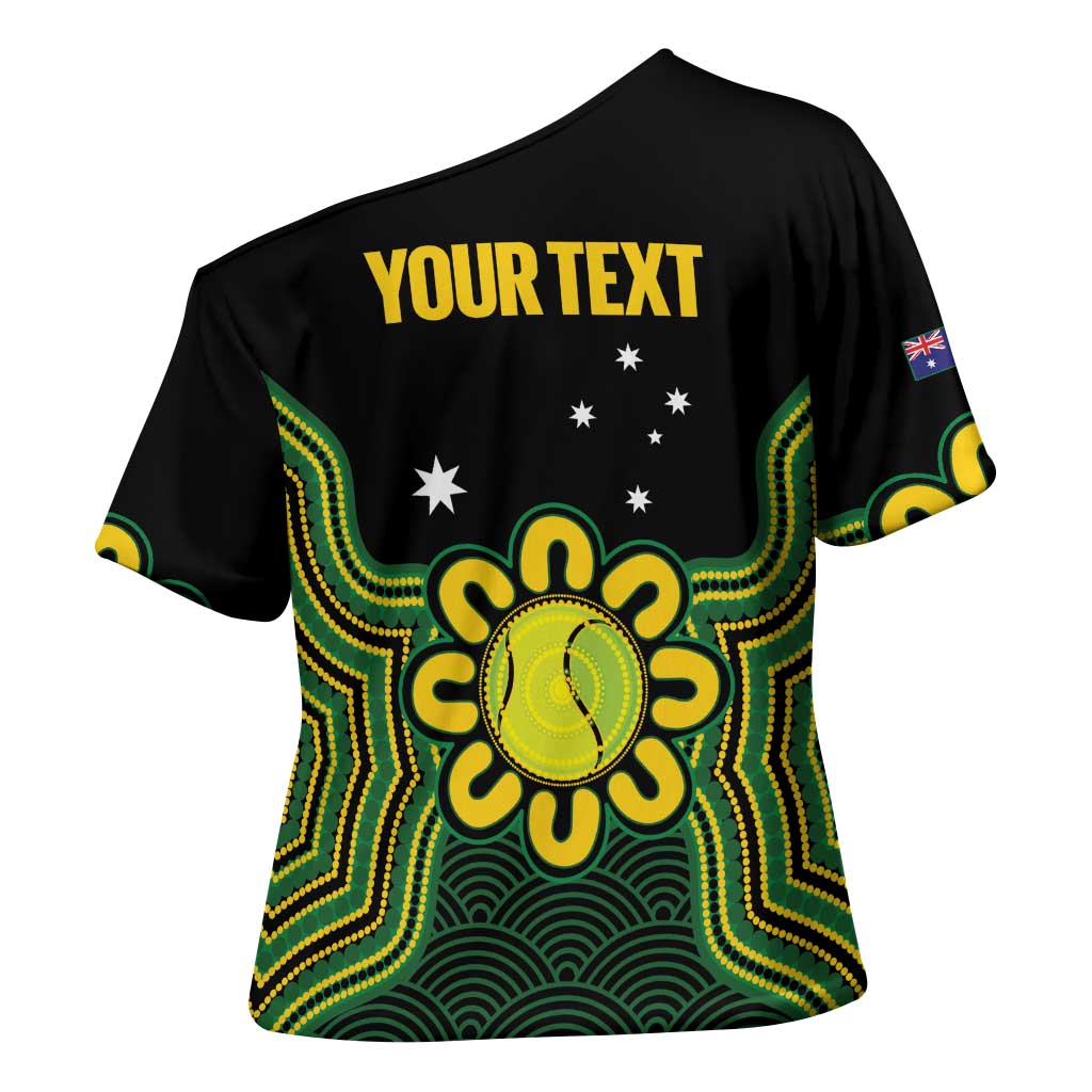 Personalised Australia Tennis Cross Shoulder Shirt Go Aussie Aboriginal Art - Aussie Hoodie