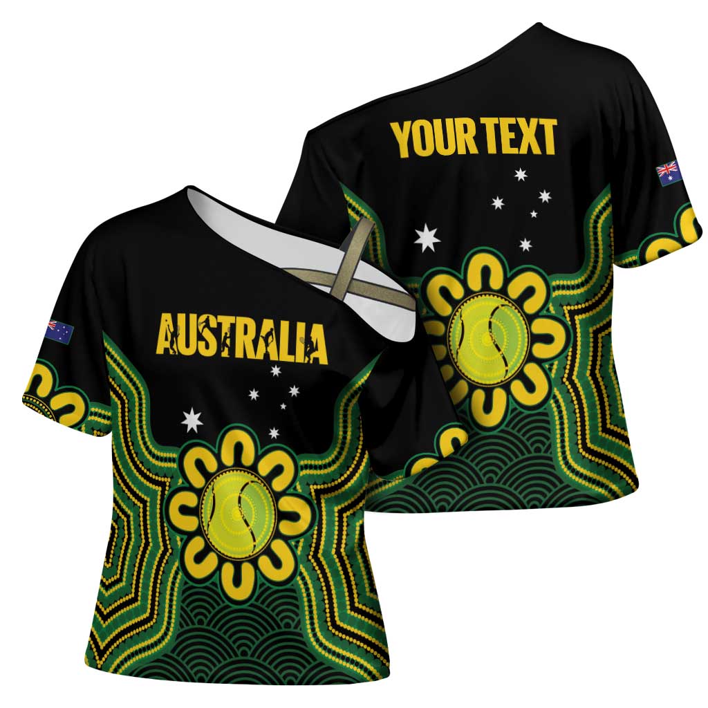Personalised Australia Tennis Cross Shoulder Shirt Go Aussie Aboriginal Art - Aussie Hoodie