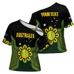 Personalised Australia Tennis Cross Shoulder Shirt Go Aussie Aboriginal Art - Aussie Hoodie