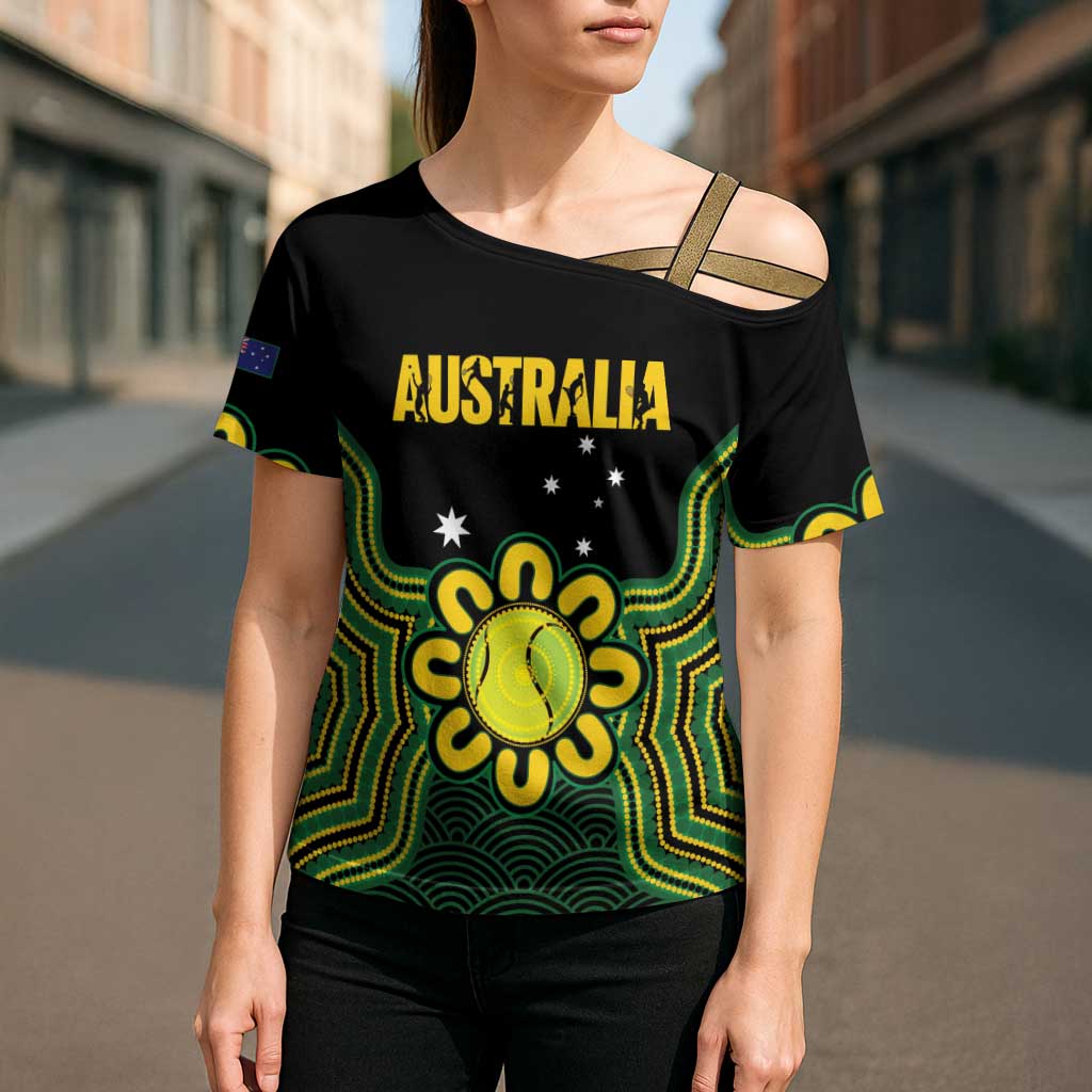 Personalised Australia Tennis Cross Shoulder Shirt Go Aussie Aboriginal Art - Aussie Hoodie