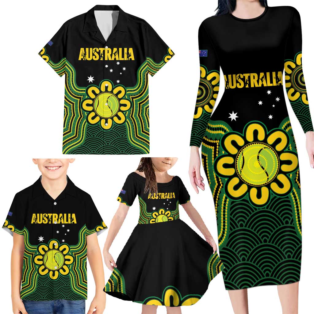 Personalised Australia Tennis Family Matching Long Sleeve Bodycon Dress and Hawaiian Shirt Go Aussie Aboriginal Art - Aussie Hoodie