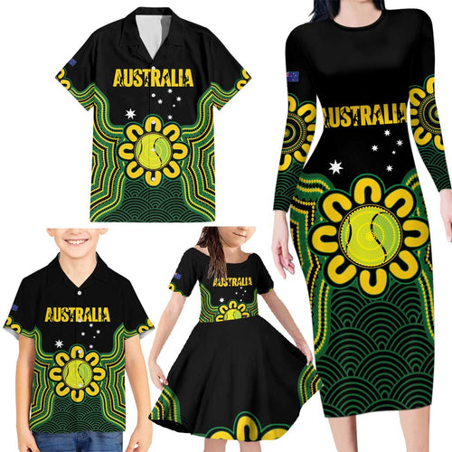 Personalised Australia Tennis Family Matching Long Sleeve Bodycon Dress and Hawaiian Shirt Go Aussie Aboriginal Art - Aussie Hoodie