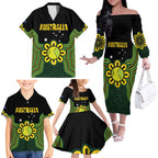 Personalised Australia Tennis Family Matching Off The Shoulder Long Sleeve Dress and Hawaiian Shirt Go Aussie Aboriginal Art - Aussie Hoodie