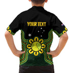 Personalised Australia Tennis Family Matching Off The Shoulder Long Sleeve Dress and Hawaiian Shirt Go Aussie Aboriginal Art - Aussie Hoodie