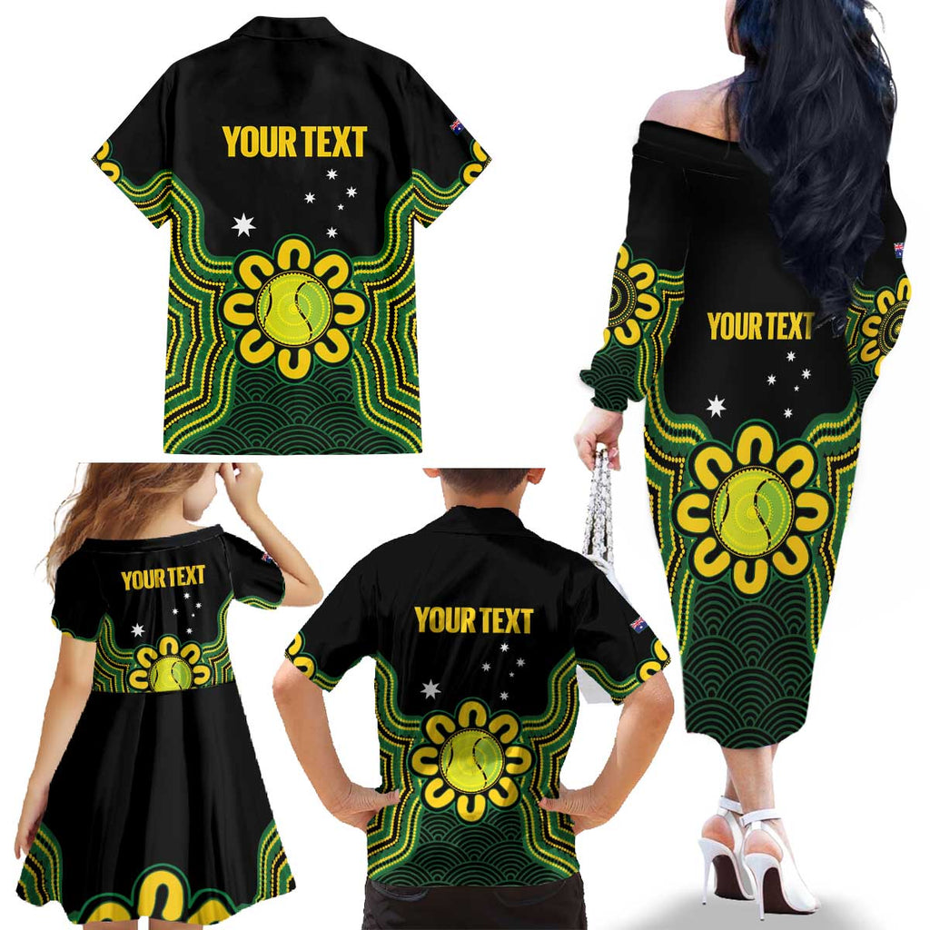 Personalised Australia Tennis Family Matching Off The Shoulder Long Sleeve Dress and Hawaiian Shirt Go Aussie Aboriginal Art - Aussie Hoodie