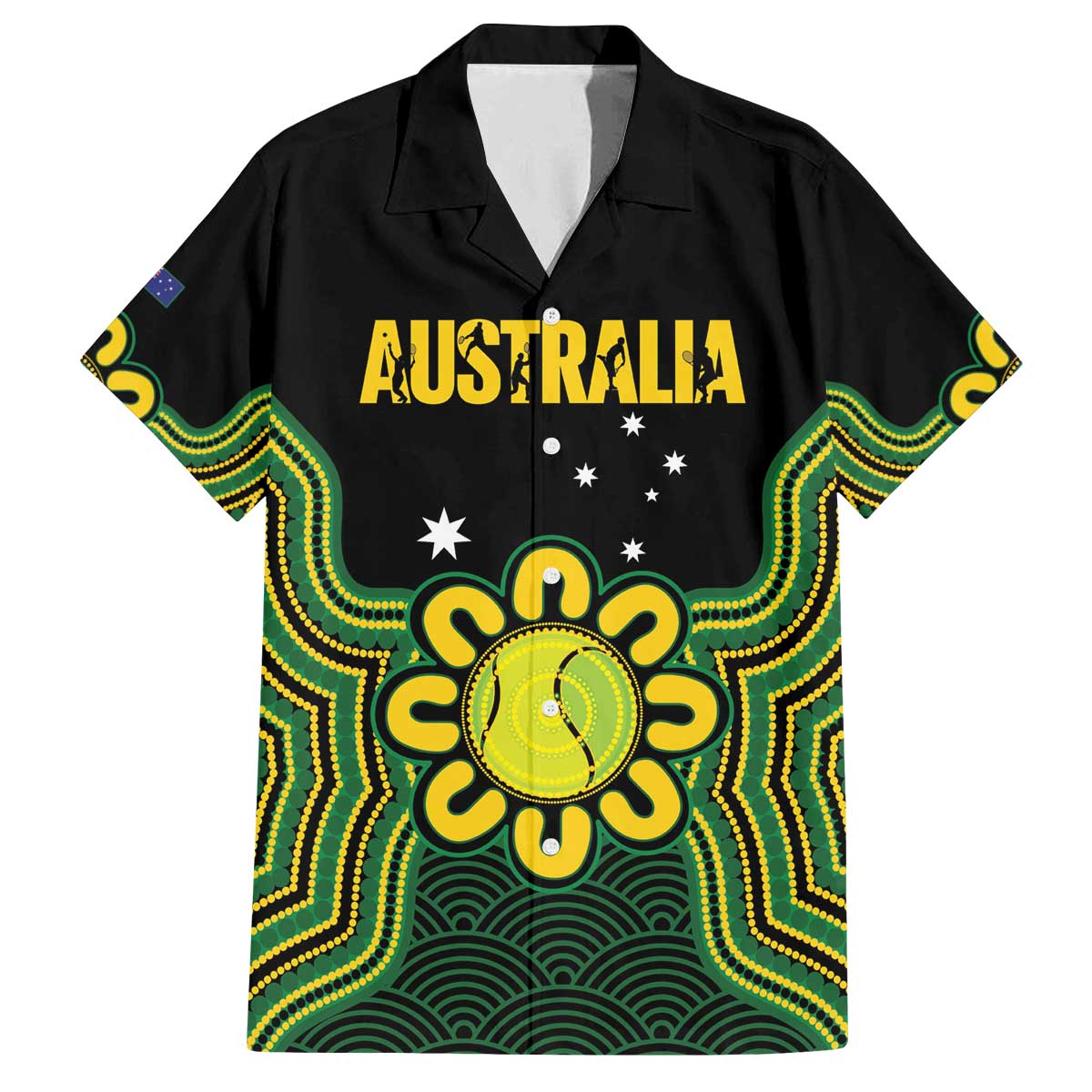 Personalised Australia Tennis Family Matching Off The Shoulder Long Sleeve Dress and Hawaiian Shirt Go Aussie Aboriginal Art - Aussie Hoodie