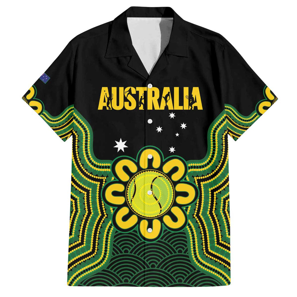 Personalised Australia Tennis Family Matching Off The Shoulder Long Sleeve Dress and Hawaiian Shirt Go Aussie Aboriginal Art - Aussie Hoodie
