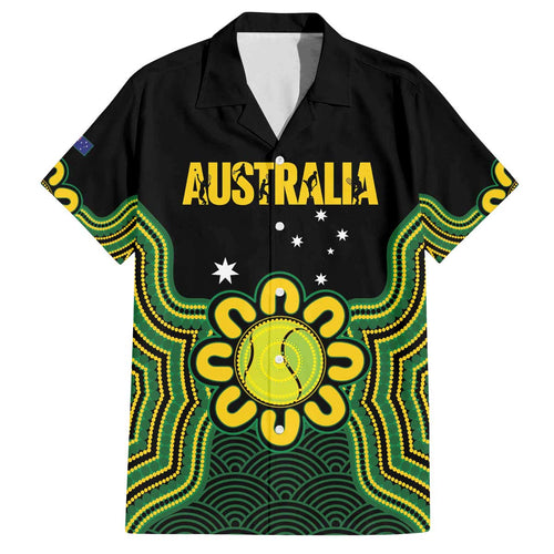 Personalised Australia Tennis Family Matching Off The Shoulder Long Sleeve Dress and Hawaiian Shirt Go Aussie Aboriginal Art - Aussie Hoodie