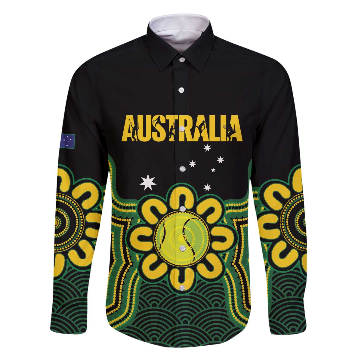 Personalised Australia Tennis Family Matching Off The Shoulder Long Sleeve Dress and Hawaiian Shirt Go Aussie Aboriginal Art - Aussie Hoodie