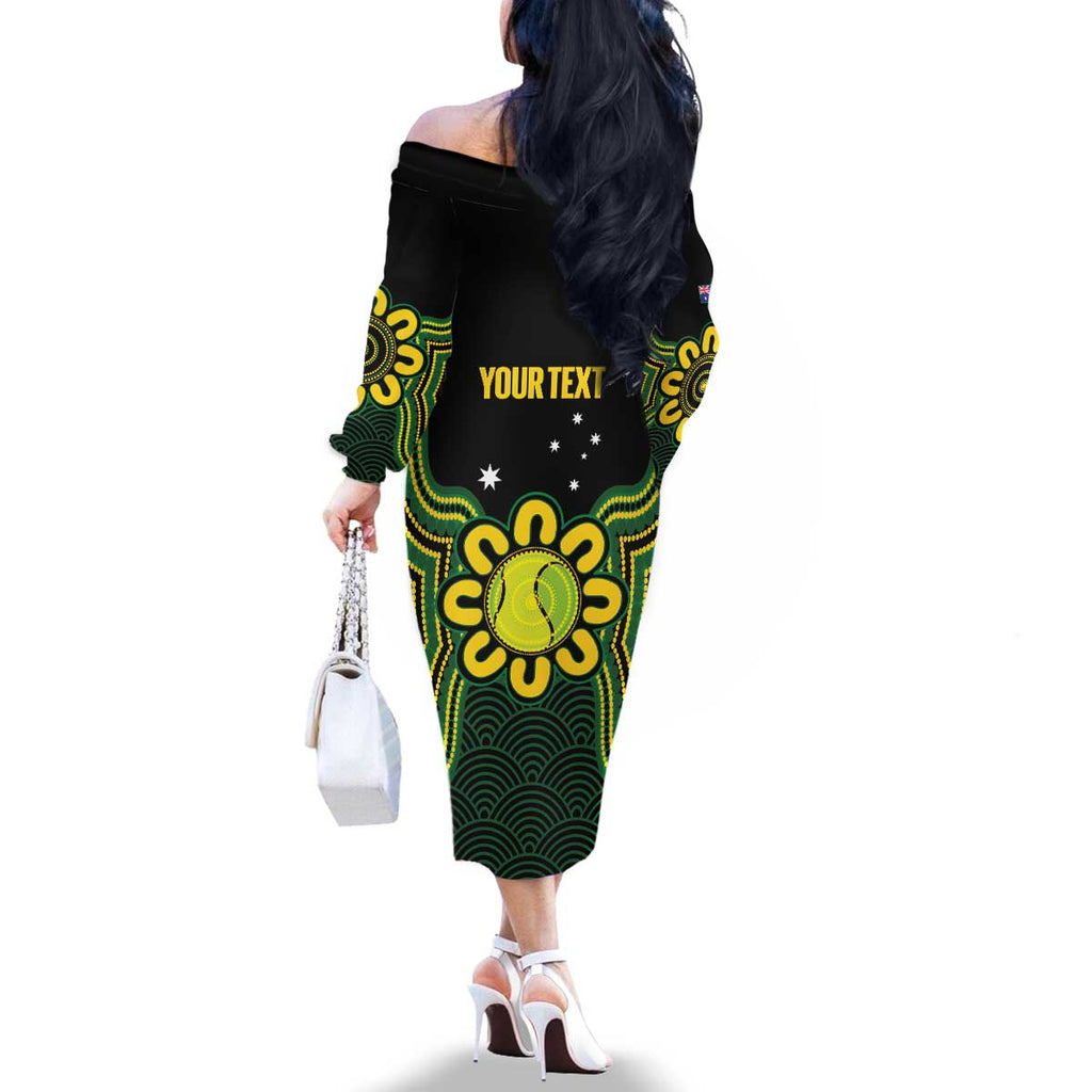 Personalised Australia Tennis Family Matching Off The Shoulder Long Sleeve Dress and Hawaiian Shirt Go Aussie Aboriginal Art - Aussie Hoodie