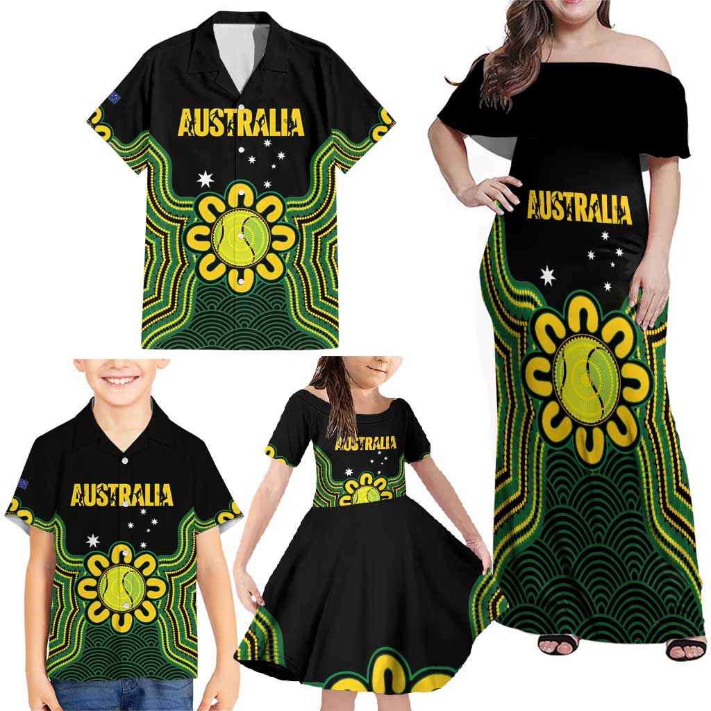 Personalised Australia Tennis Family Matching Off Shoulder Maxi Dress and Hawaiian Shirt Go Aussie Aboriginal Art - Aussie Hoodie
