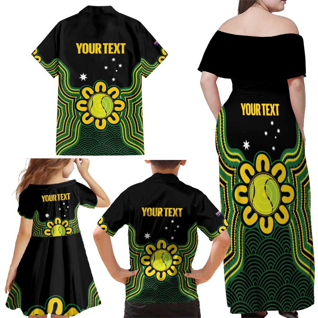 Personalised Australia Tennis Family Matching Off Shoulder Maxi Dress and Hawaiian Shirt Go Aussie Aboriginal Art - Aussie Hoodie