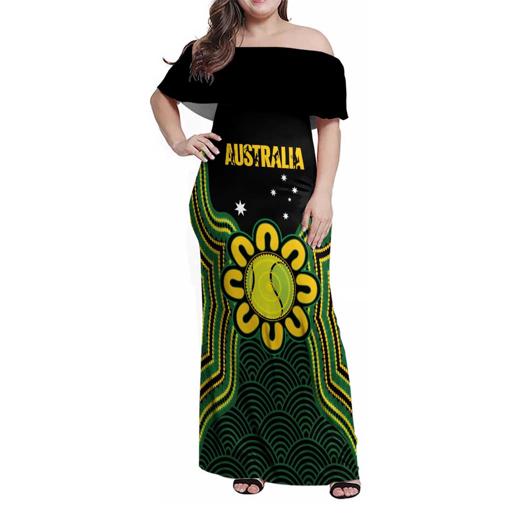 Personalised Australia Tennis Family Matching Off Shoulder Maxi Dress and Hawaiian Shirt Go Aussie Aboriginal Art - Aussie Hoodie