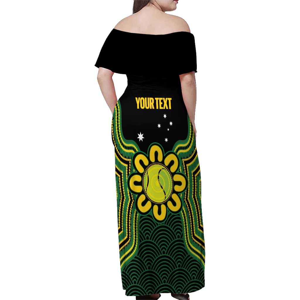 Personalised Australia Tennis Family Matching Off Shoulder Maxi Dress and Hawaiian Shirt Go Aussie Aboriginal Art - Aussie Hoodie