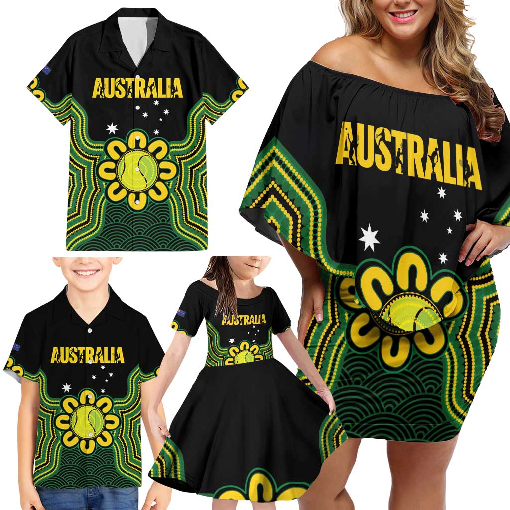 Personalised Australia Tennis Family Matching Off Shoulder Short Dress and Hawaiian Shirt Go Aussie Aboriginal Art - Aussie Hoodie