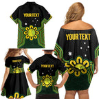 Personalised Australia Tennis Family Matching Off Shoulder Short Dress and Hawaiian Shirt Go Aussie Aboriginal Art - Aussie Hoodie
